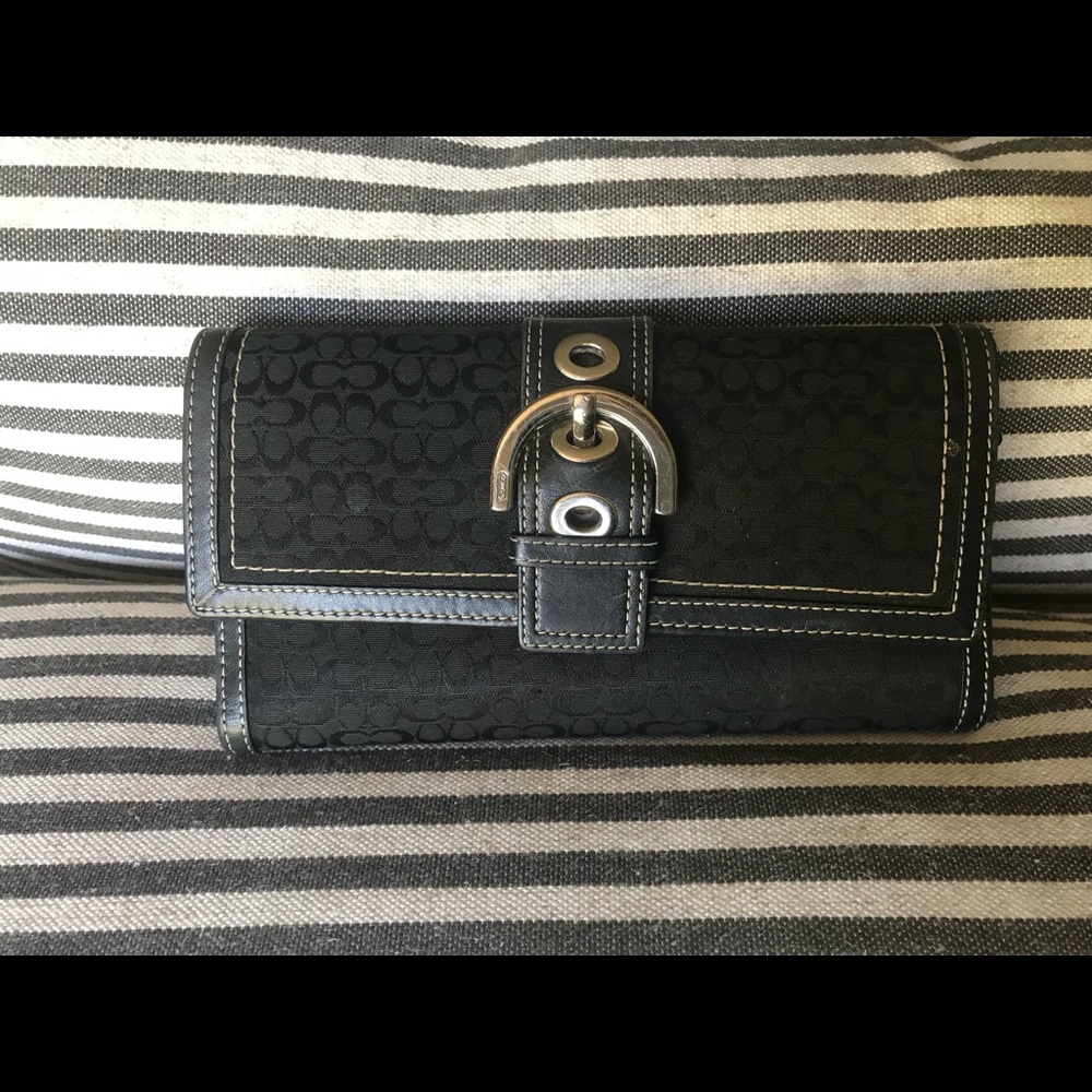 Coach  Black signature fabric checkbook wallet